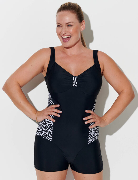 Combishort de bain imprimé zèbre (noir) Combishort de bain imprimé zèbre (noir)